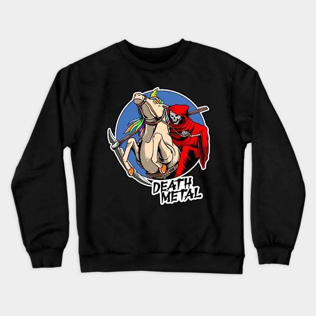 Death Metal Unicorn Grim Reaper Heavy Metal Rainbow Funny Crewneck Sweatshirt by markz66